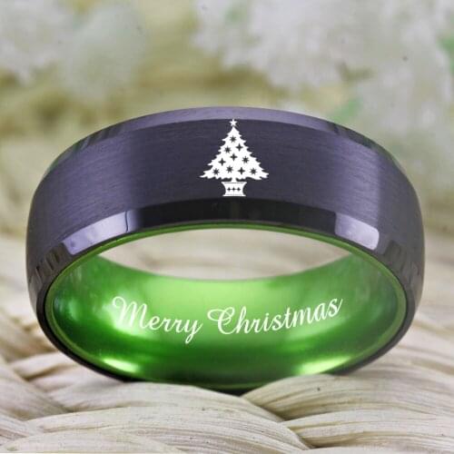 Christmas Jewelry Gifts Rings For Women Party Ring Wedding Engagement RingTungsten Ring Black Tungsten with Green Aluminum Ring