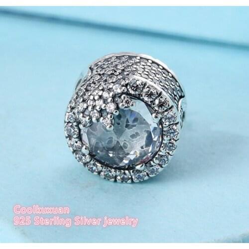 Winter Original 925 Sterling Silver Dazzling Snowflake Charm, Clear CZ Beads Fit Pandora Charms Bracelet Diy Jewelry