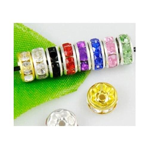 15 colors chhyr4e mix multicolor 8MM DIY Bead Spacer Metal Silver Plated Rhinestone Beads For Jewelry Making crystal