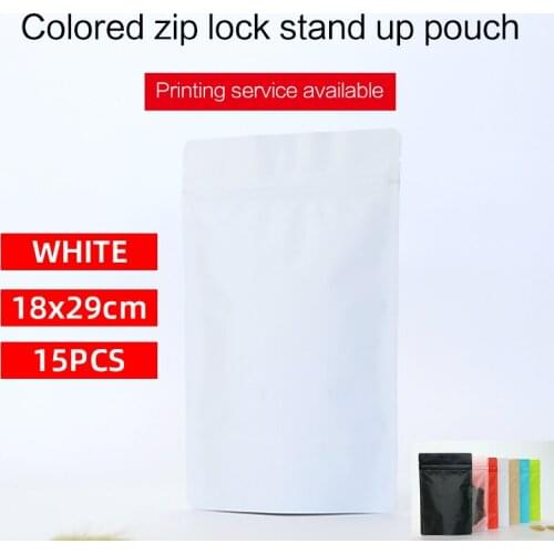 18x29cm 15pcs matte white stand up pouch with zipper aluminum foil zip lock bag colored tea coffee bean food packaging bag