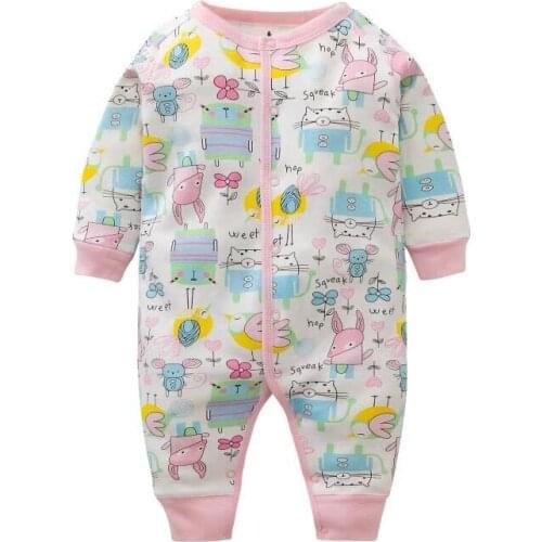 2018 Spring Baby girls pink romper one-pieces jumpsuit baby boys clothes Cotton long sleeve bodysuit bot cravat printed outwear