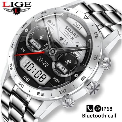 2021 Full Touch Screen Smart Watch Men Heart Rate Blood Pressure Watches Sports Fitness New Steel Band Bluetooth Call Smartwatch