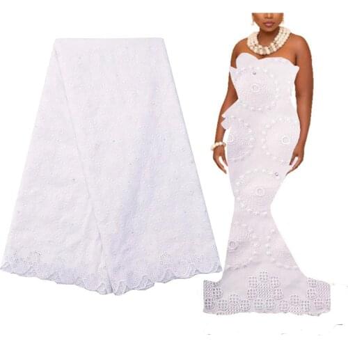 2020 Korea 100% Cotton Materials Swiss Voile Lace in Switzerland with Stones White Embroidered Dry Lace Hole Nigeria Lace Fabric