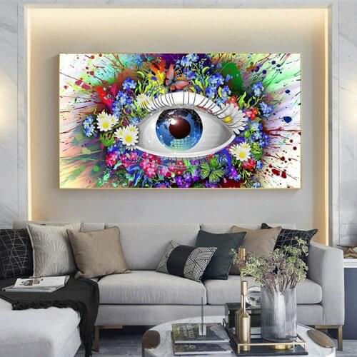 Abstract Eye Colorful Flower Butterfly Canvas Painting Posters and Print Cuadro Wall Art for Living Room Home Decor (No Frame)