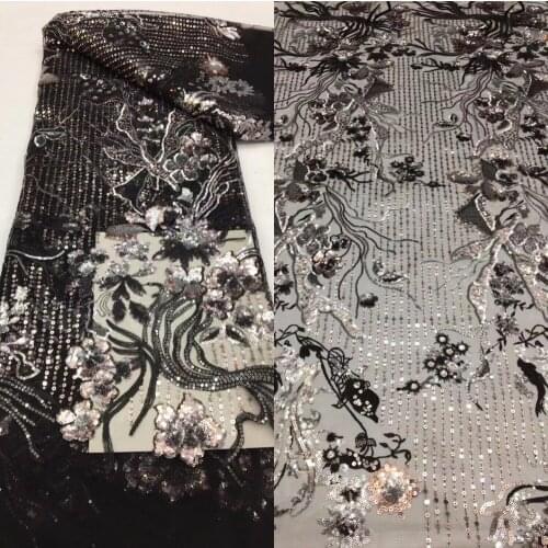 African Lace Fabric Sequins Embroidered Nigerian Mesh Lace Fabric J-618681 High Quality Tulle Lace Material For Party Dress