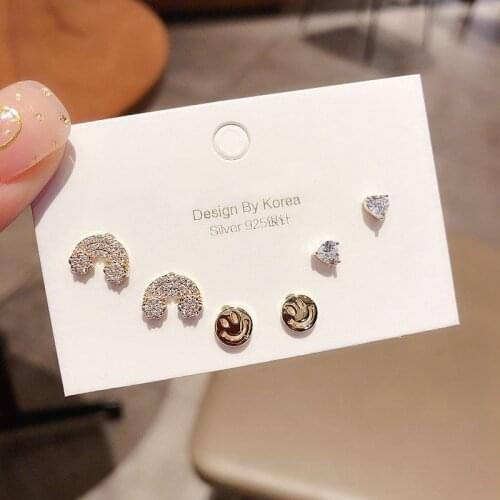 Fashion Cloud Heart Smiling Face Stud Earrings Set Micro Zircon 6-piece Sets For Women Jewelry Gifts