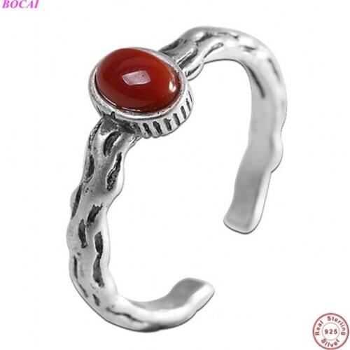 BOCAI Solide S925 sterling silver rings 2020 new fashion female South rutile retro simple womens opening Thai silver ring