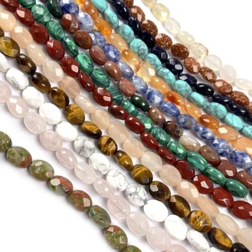 Natural Stone Beads Faceted Egg Scattered Crystal Agates Spacer Stone Beading Charm for Jewelry Making Necklace Bracelet