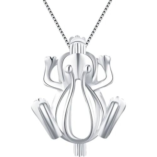 CLUCI Frog Shaped Cage Pendant 925 Sterling Silver Women Pendant Jewelry Silver 925 Animal Charms Pendant Pearl Locket SC032SB