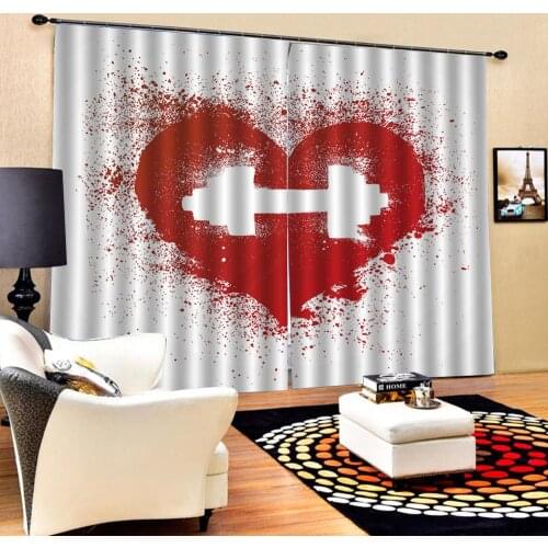 Customized size Decoration curtains Red heart Digital Print 3D Blackout Curtains For Living room