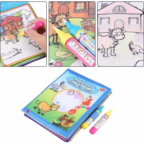 Baby Water Drawing Books With 2 Magic Water Drawing Pen Coloring Animal Books For Kids Doodle Mat Educational Learning Toys 2019