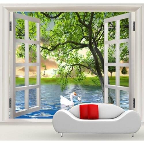 Dropshipping Colomac Green Wallpaper 3D Fake Window Scenery Mural Decoration Wallpaper Wallpapers for Living Room Papel Pintado