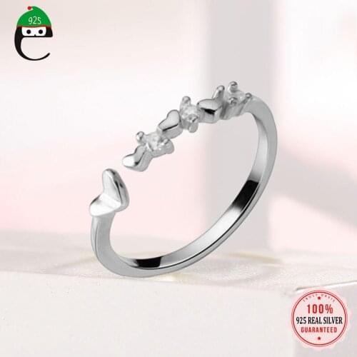 ElfoPlataSi Real 925 Sterling Silver Fashion Romantic Heart CZ Opening Finger Ring For Women Mothers Day Xmas Jewelry DD762