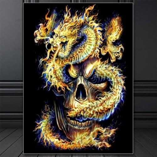 Chinese Dragon and Skull DIY 5D Diamond Painting Family Fashion Crystal Rhinestone Cross Stitch Embroidery Mosaic Art A465