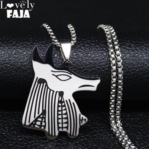 Gothic Egyptian Lord Of The Underworld Anubis Silver Color Stainless Steel Pendant Necklace Vintage Jewelry colgante N3214S03