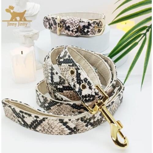 Personalized Snake Print,Luxury Dog Leash And Collar, Wild & Charming PU Leather Leash,Halloween Pet Decorations