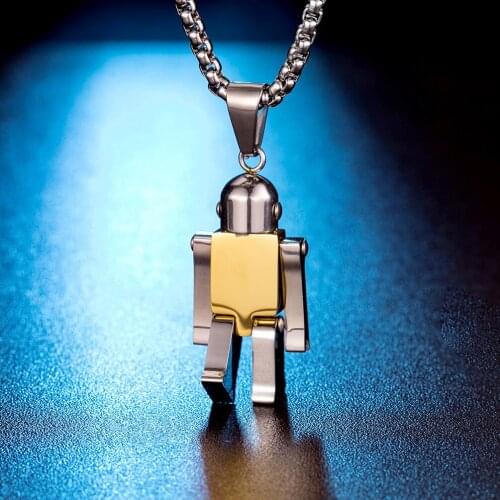 INSCHIC Whole Sale High Quality Japan Korean Movable Robot Pendant Necklaces For Cool Boy Male Stainess Steel Hip Hop Creative