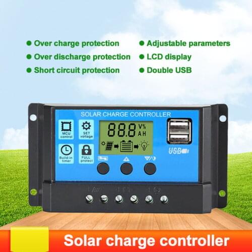 CHYT Solar Charge Controller 12V/24V 10A 20A 30A PWM Double USB LCD Display PV Solar Cell Phone Charge Photovoltaic Home