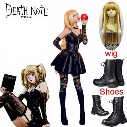 Anime Death Note Misa Amane Imitation Leather Sexy Tube Tops Lace Dress Uniform Outfit Anime Cosplay Amane Misa Costumes