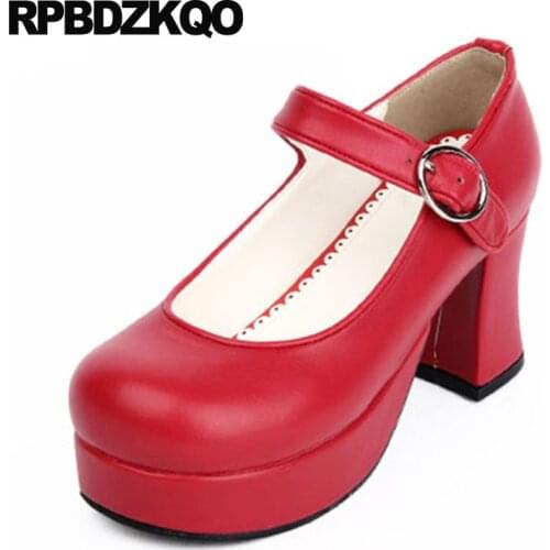 Red women crossdresser size 33 big pumps 4 34 round toe patent leather platform lolita shoes 12 44 3 inch 13 45 high heels thick