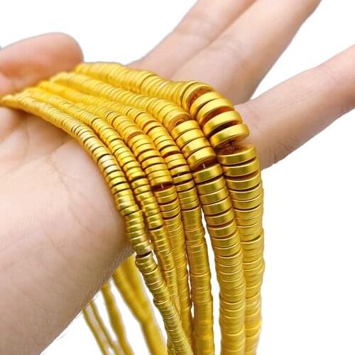 Matte Gold Flat Round COINS Hematite Natural Stone Loose Beads Spacers For Jewelry Accessories Making Diy Bracelets 3/4/6/8mm