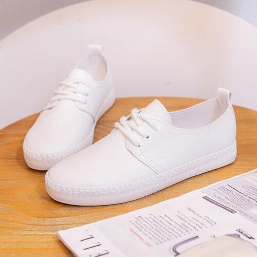 Fashion Woman Shoes New Fashion Women Shoes Casual Flats PU Leather Soft Solid Color Simple Women Casual White Shoes Sneakers994