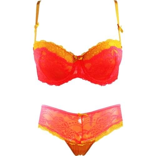 New fashion Extra/Plus size Lace Flower Orange Bow Sexy Bra Brief 2pcs Set for Women/Female/Lady, Underwear Lingerie BRB008