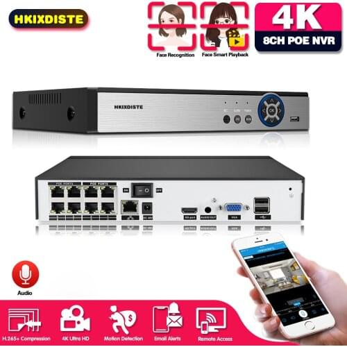 New upgrade Face record&playback 8Ch NVR Full HD 5.0MP P2P Standalone CCTV NVR 2592*1944P ONVIF For IP Camera Security System 2T