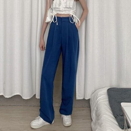 Hzirip Autumn Chic Fashion Casual Loose High Waist Pants 2021 New All-Match Solid Color Drape Thin Straight Mopping Trousers