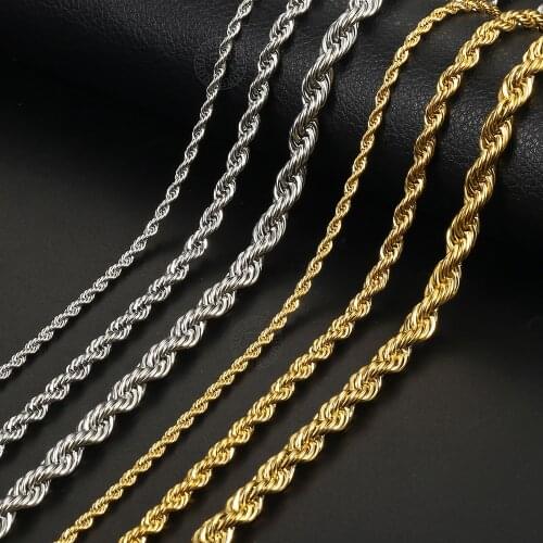 Hip Hop Rope Necklace For Men Women Gold Silver Color Stainless Steel Twisted Singapore Chain Choker Rock Punk Jewelry KN635