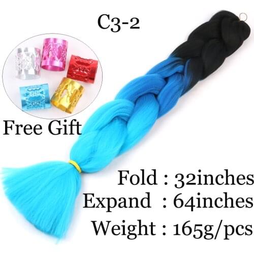 Crochet Braiding Hair Long Jumbo Braids Ombre Color Synthetic Pink Yellow Blue Grey Hair Extensions for Girls Women 32 Inch