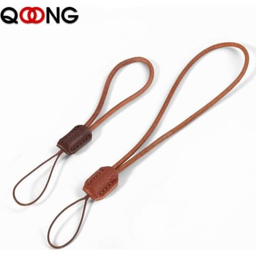 QOONG Genuine Leather Metal Car Keychain Manual Weaving Retro Rope Key Chain Holder Calfskin Rope Phone Lanyard Key Ring M01