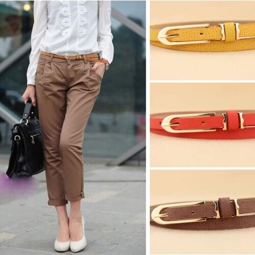 New Multi-Color Ladys Slender Thin Belt Ceinture Feminion Pigskin Metallic Buckle Women Female Waist Belt Waistband Girdle