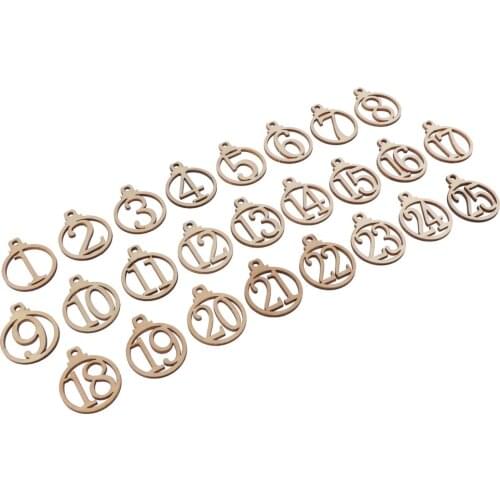 25 Pieces Vintage Wood Christmas Hanging Pendant Advent Calendar Numbers Gift Tags 1-25