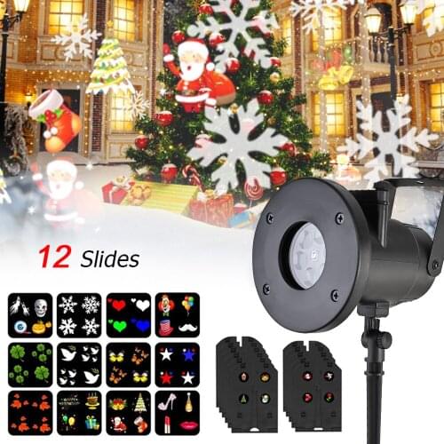 12 Pattern Christmas Snowflake Projector Landscape Lighting Christmas Party LED Stage Light Outdoor Garden Lawn Buried Lights