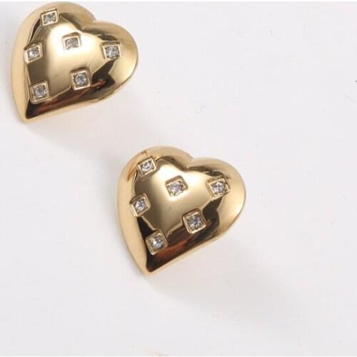 Stainless Steel Love Diamond Simple Heart Piercing Stud Earrings For Women 2021 Trendy Gothic Boho Unusual Accessories Jewellery