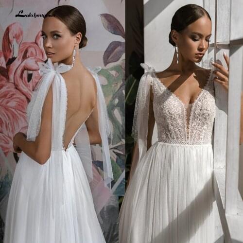Chic Bridal Dresses V-neck Puffy Tulle Backless Wedding Dress Robe De Mariee Charming For Women Civil Cheap Vestidos de Nova