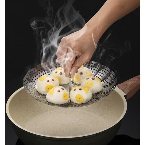 3-Size Folding Dish Steamer Stainless Steel Lotus Food Basket Mesh Rack Vegetable Cooker Shelf Tray Stand Kitchen Baking Tool