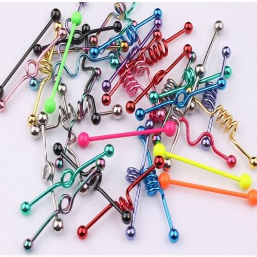Wholesale100pcs mix style mix color body jewelry Piercing bar tragus stainless steel fashion tongue industrial barbell