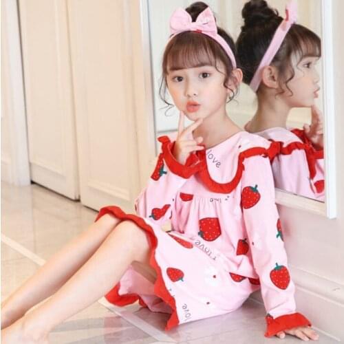 2021 Spring Autumn Girls Nightgown Pajamas Kids Long Sleeved Nightdress Cute Child Baby SleepingDress Size Big Girl Nightgown