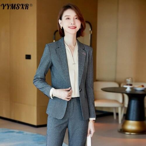 High Quality Womens Office Suit Pants Two-piece Suit Winter 2021 Fashion All-match Ladies Jacket Casual High-waist Trousers