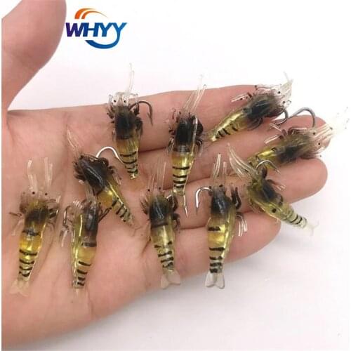 10Pcs/Lot Luminous Shrimp Silicone Artificial Bait Simulation Soft Prawn with Hooks Carp Wobbler for Fishing Tackle/Lure