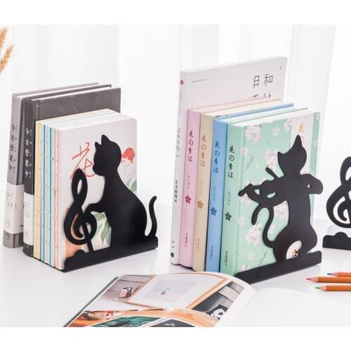 2pcs Cat Pattern Iron Bookends Practical Simple Book Ends Book Supports Rack Desktop Organizer Magazines Stand for Office School