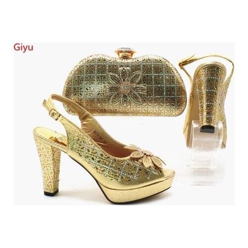 Women African Italian Shoes And Bag Sets For Evening Party With Stones gold Italian Leather Handbags Match Bags! HSN1-6