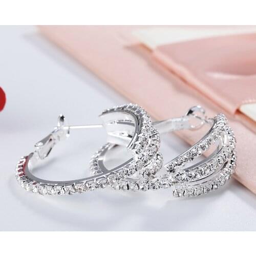 2019 New high quality jewelry, S925 sterling Silver color stud earrings, classic three rows of white ladies earrings N031