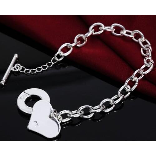 Hot Beautiful romantic Heart pendant chain fashion 925 sterling silver Bracelet for woman fine party jewelry Christmas gifts