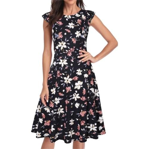 Floral Dresses For Women 2021 Spring And Summer New Womens Short-sleeved Slim Print Retro Mini Dress Vestidos De Mujer Casual