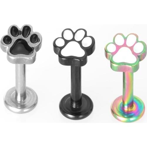 1PC Paw Labret Lip Ring Piercing Bar Stud Ear Cartilage Earring Internally Threaded Tragus Helix Monroe Women Body Jewelry 16G