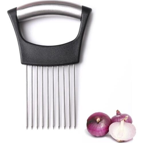 1 Pcs Stainless Steel Onion Holder Onion Cutting Tool Vegetables Slicer Cutting Aid Holder Guide Slicing Cutter Kitchen Gadget