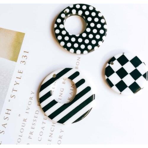 Ear Drop White Black Round Earring Accessories Pendant Necklace Charms Diy Handmade Material Components 10pcs